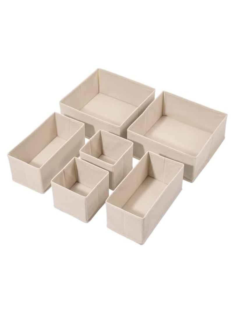Arabest صندوق تخزين قماش قابل للطي، 6 عبوات من منظم أدراج الملابس الداخلية، منظمات خزانة قابلة للطي، فواصل أدراج خزانة التخزين، صناديق تخزين أدراج القماش، للملابس، الأوشحة (بيج) - Image 1