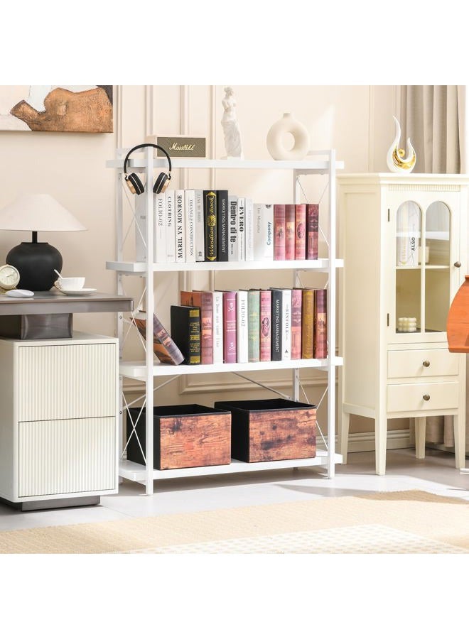 HCHQHS Bookshelf, 4-Tier Industrial Bookcase, White Open Book Shelf, Freestanding Tall Bookshelves with Metal Frame - Image 2