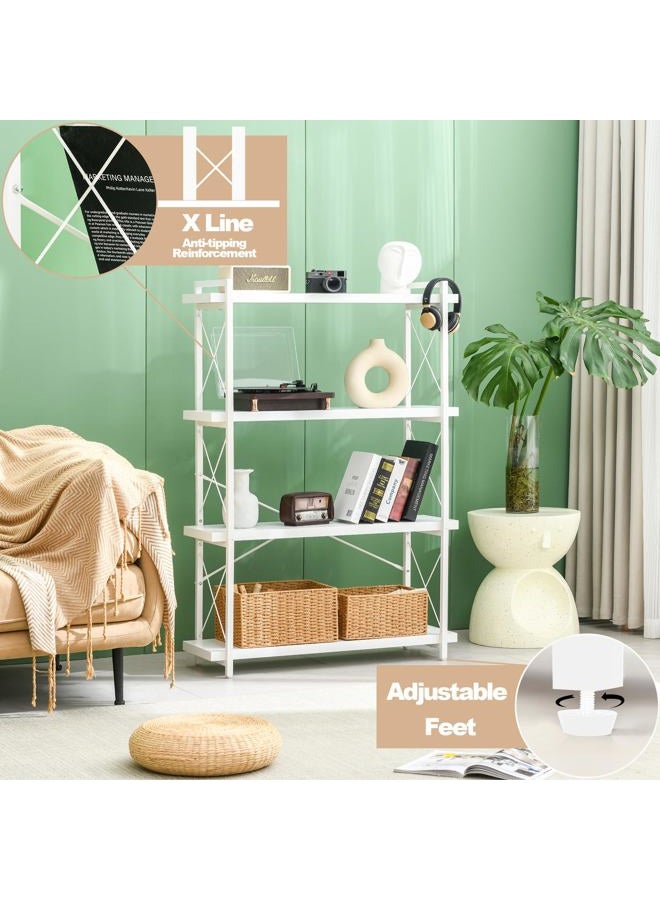 HCHQHS Bookshelf, 4-Tier Industrial Bookcase, White Open Book Shelf, Freestanding Tall Bookshelves with Metal Frame - Image 5