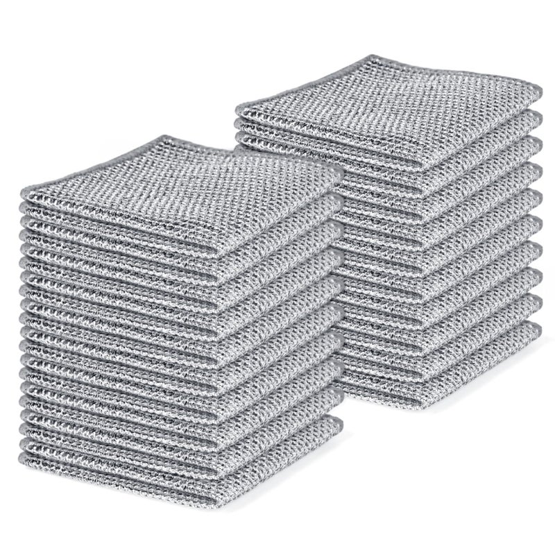 Aidoclip 20pcs Set Non-Scratch Steel Wool Dishcloth - Multi-Use Kitchen Scrubbers, Durable Cleaning Pads for Wet & Dry Use White - Image 1