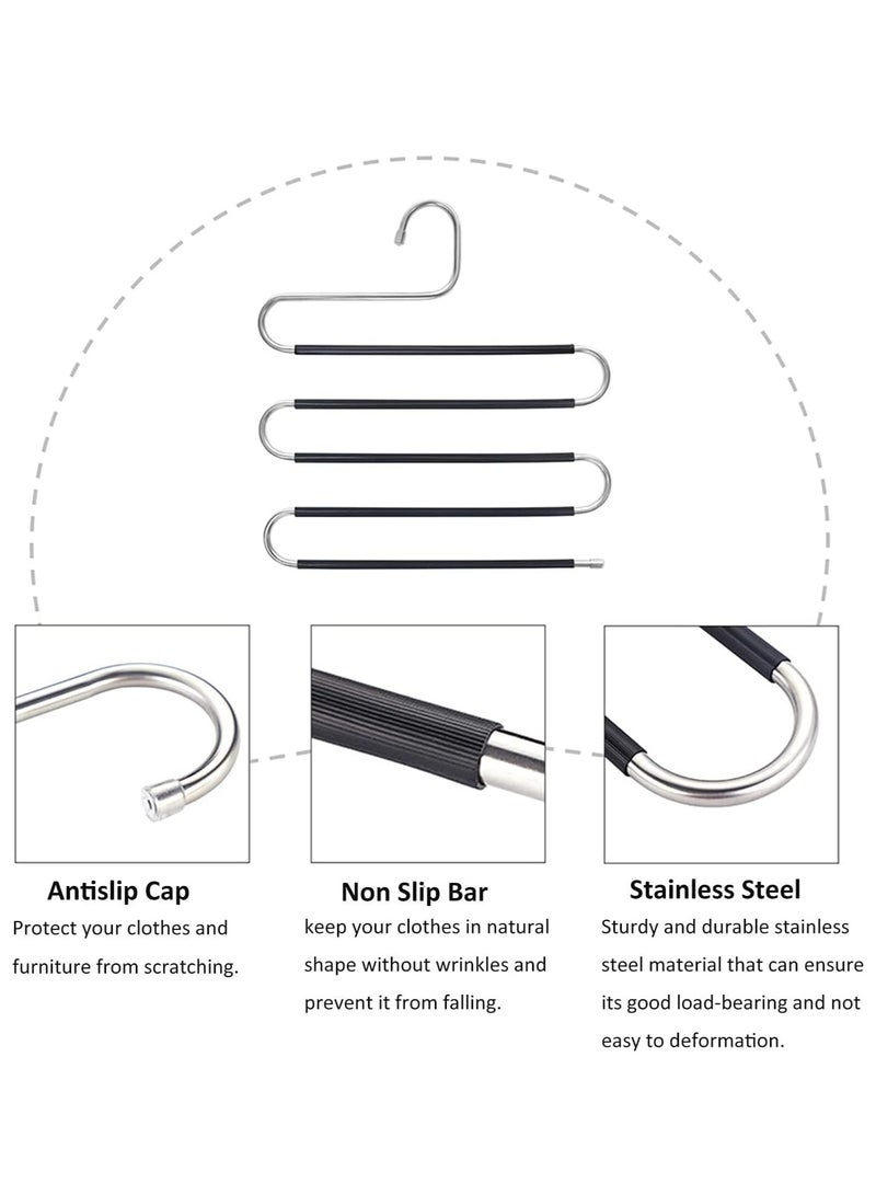 ليدين شماعات السراويل، على شكل حرف S غير قابلة للانزلاق وموفرة للمساحة، شماعات السراويل المصنوعة من الفولاذ المقاوم للصدأ معدنية متعددة الطبقات، شماعات السراويل، خزانة تخزين للسراويل الجينز والقمصان والأوشح - Image 3