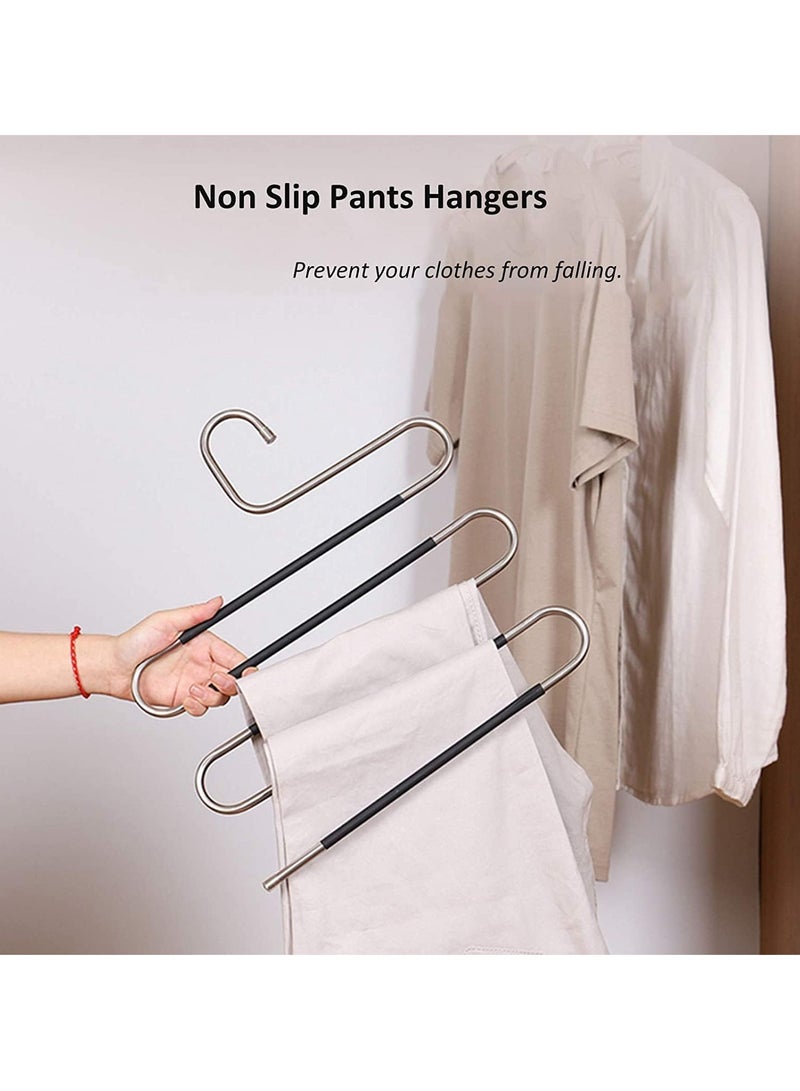 ليدين شماعات السراويل، على شكل حرف S غير قابلة للانزلاق وموفرة للمساحة، شماعات السراويل المصنوعة من الفولاذ المقاوم للصدأ معدنية متعددة الطبقات، شماعات السراويل، خزانة تخزين للسراويل الجينز والقمصان والأوشح - Image 5