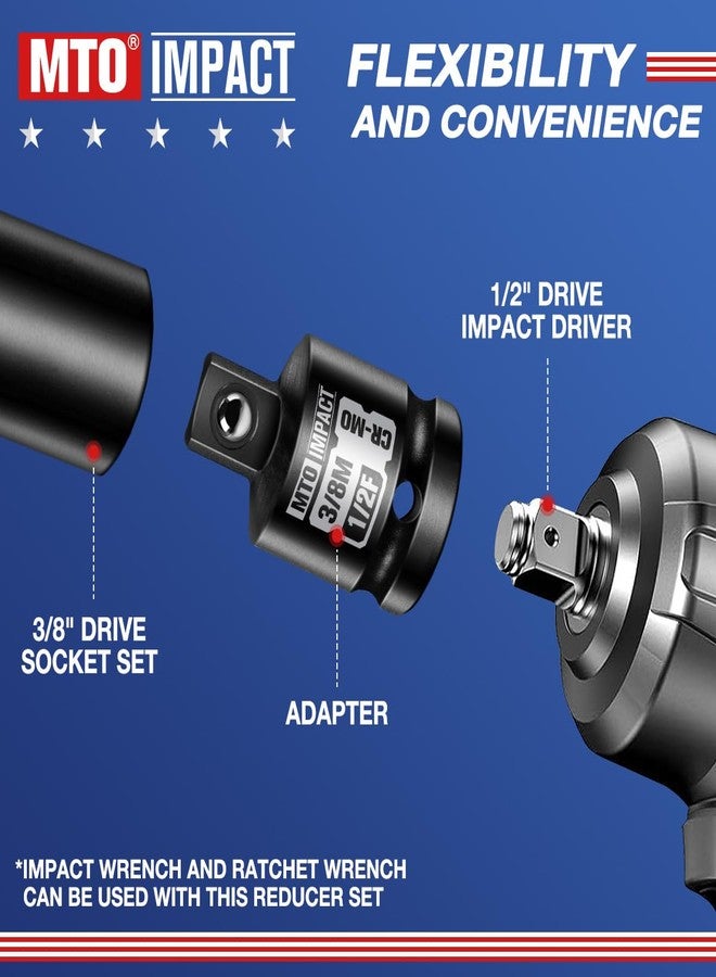 MTO 2-Piece 1/2" Female to 3/8" Male Impact Socket Adapter Set, 1/2" Drive Impact Driver Conversions for Impact Wrench, Chrome Molybdenum Alloy Steel - Image 4