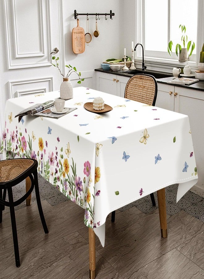 مفرش طاولة ربيعي من ديزينب، مقاس 60 × 84 بوصة، مزين بزهور برية وفراشات، مقاوم للبقع والتجاعيد، قابل للغسل، غطاء طاولة مستطيل الشكل، مناسب للاستخدام الداخلي والخارجي، لحفلات الأعياد والنزهات والعشاء. - Image 4