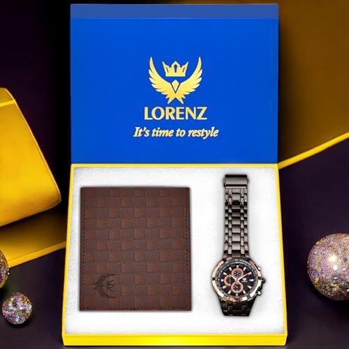 LORENZ Stainless Steel Combo Of Black Dial Analog Watch & Brown Wallet For Men- Cm-3058Wl-32 - Image 2