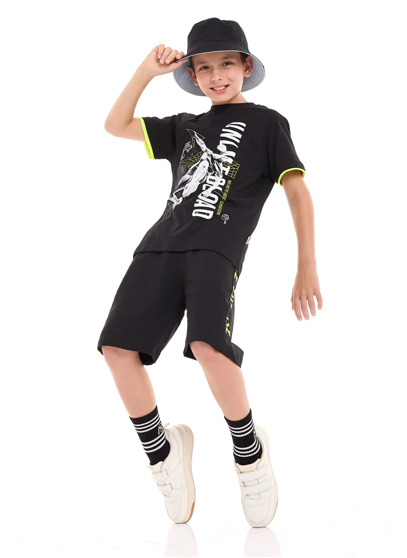 victor and jane Boys' Summer Outfit Set: 2-Piece T-Shirts & Short - Black