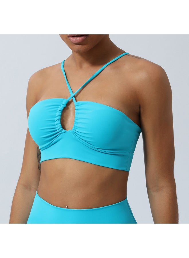 Naked Sense New Hollow Gather Sports Bra Women's Thin Belt Cross Beauty Back Yoga Fitness Underwear With Chest Pad