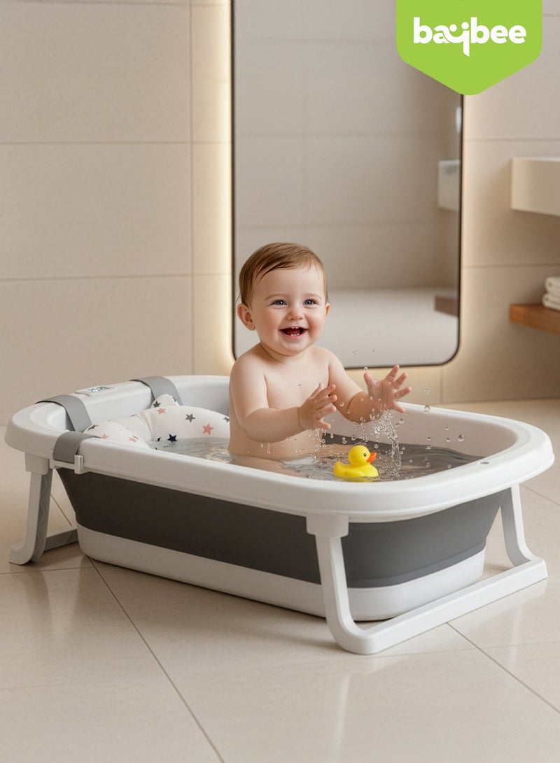 بيبي مجموعة حوض استحمام للأطفال قابلة للطي، مكونة من 5 قطع، مع مقعد مبطن، ومقعد استحمام، وحوض استحمام ودلو، وحوض استحمام للأطفال بقاعدة مضادة للانزلاق، وسدادة مياه تستشعر درجة الحرارة، وحوض استحمام قابل للتثبيت على الحائط، مناسب للأطفال من عمر 0 ​​إلى 3 سنوات، للأولاد والبنات، باللون الرمادي - Image 2