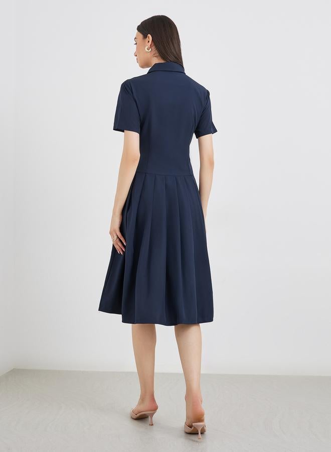 Take Two Collared Short Sleeve Pleated Knee Length Dress - Image 5