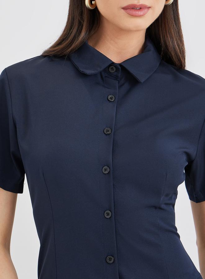 Take Two Collared Short Sleeve Pleated Knee Length Dress - Image 4