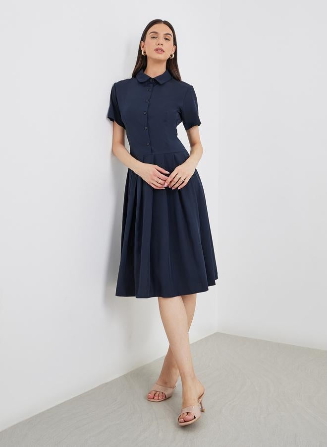 Take Two Collared Short Sleeve Pleated Knee Length Dress - Image 2