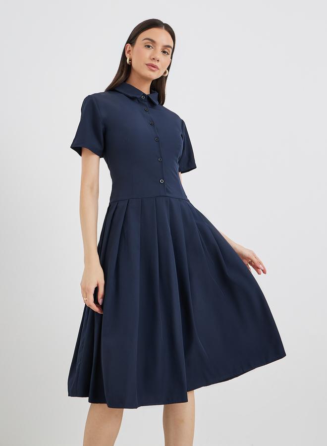 Take Two Collared Short Sleeve Pleated Knee Length Dress - Image 3
