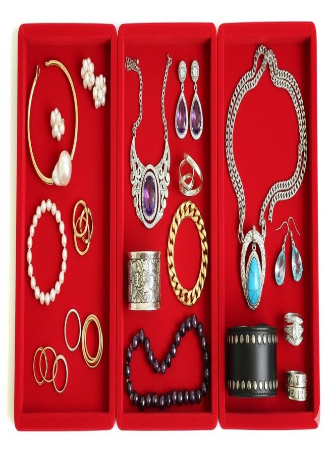 SENTONI Velvet Jewellery Display & Beading Tray | 12 x 9 Inch | Multipurpose Organizer Tray for Jewellery, Beads, Rings, Earrings & Showcase (Set of 4) (Red) - Image 3