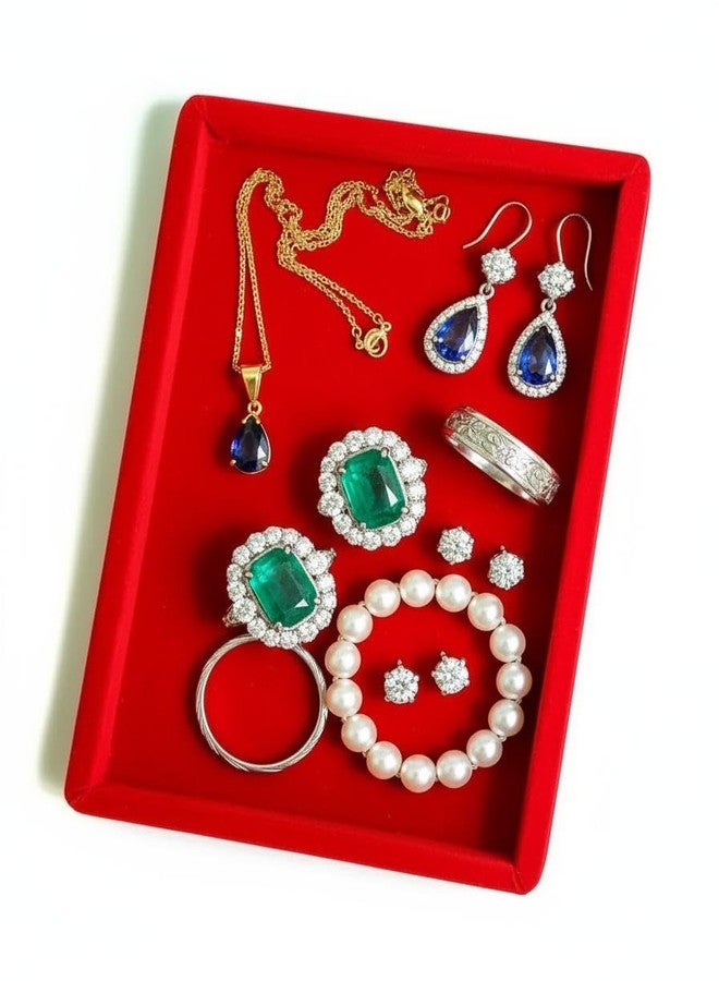 SENTONI Velvet Jewellery Display & Beading Tray | 12 x 9 Inch | Multipurpose Organizer Tray for Jewellery, Beads, Rings, Earrings & Showcase (Set of 4) (Red) - Image 4