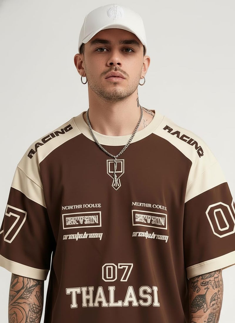 THALASI Men Cotton Jersey Aesthetic Oversized T shirts for Men | Sports Jerseys T-shirts & Half Sleeve Round Neck Printed Tshirt for Mens - Down Shoulder Loose & Baggy Fit Korean T shirt for Man & Boy - Image 4