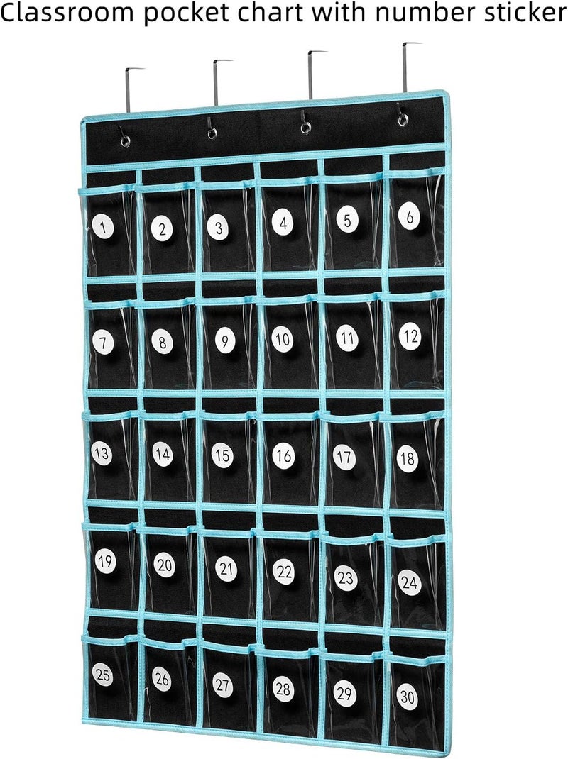 Keepjoy Classroom Pocket Chart Organizer,Cell Phones Calculator Holder for Classroom with 30 Clear Pockets and Number Sticker Size 33.5x 24.5 Inch (2pack-black) - Image 3