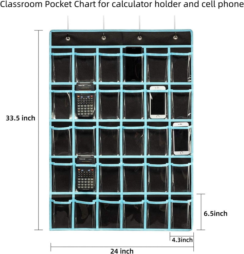 Keepjoy Classroom Pocket Chart Organizer,Cell Phones Calculator Holder for Classroom with 30 Clear Pockets and Number Sticker Size 33.5x 24.5 Inch (2pack-black) - Image 2