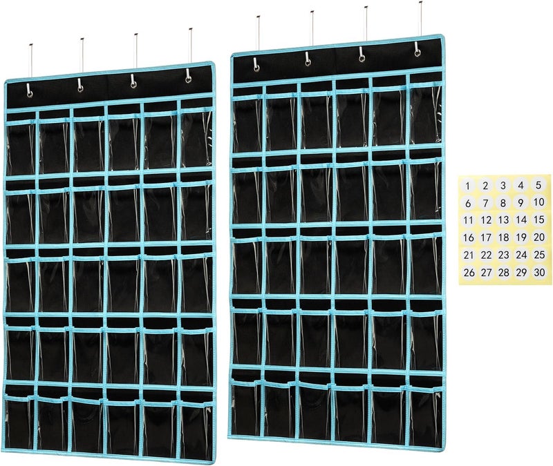 Keepjoy Classroom Pocket Chart Organizer,Cell Phones Calculator Holder for Classroom with 30 Clear Pockets and Number Sticker Size 33.5x 24.5 Inch (2pack-black) - Image 1