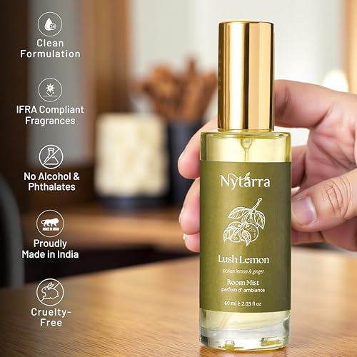 Nytarra Room Mist Spray Lush Lemon | No Alcohol, No Paraben, Non Toxic, Vegan | Air Freshener, Fragrance for Home, Living Room, Washroom, Bedroom, Office | Lemon, Vetiver and Ginger - Image 3