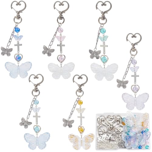 SUNNYCLUE 128Pcs Butterfly Keychain Making Kit Butterflies Beads Colorful Butterfly Bead Heart Butterfly Charms Acrylic Glass Spacer Beads for Keychains Making Women Adults DIY Crafts Supplies - Image 1