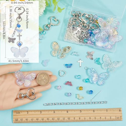 SUNNYCLUE 128Pcs Butterfly Keychain Making Kit Butterflies Beads Colorful Butterfly Bead Heart Butterfly Charms Acrylic Glass Spacer Beads for Keychains Making Women Adults DIY Crafts Supplies - Image 3