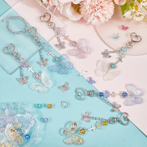 SUNNYCLUE 128Pcs Butterfly Keychain Making Kit Butterflies Beads Colorful Butterfly Bead Heart Butterfly Charms Acrylic Glass Spacer Beads for Keychains Making Women Adults DIY Crafts Supplies - Image 4