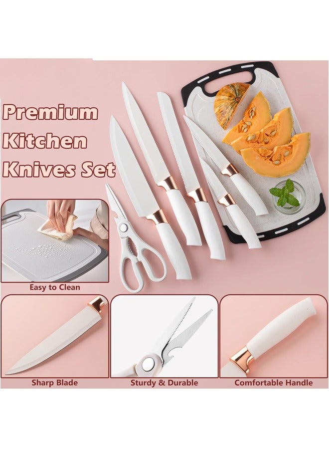 يلا جوي مجموعة أدوات طبخ غير لاصقة مكونة من 19 قطعة، أدوات طبخ من السيليكون مع سكاكين من الفولاذ المقاوم للصدأ، أدوات طبخ من السيليكون مع حامل (أبيض) - Image 4