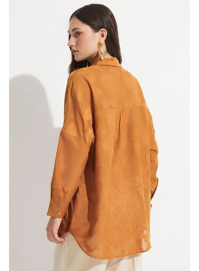 جون June Women Exclusive Oversize/Loose Fit Self-Fited Shirt Mustard