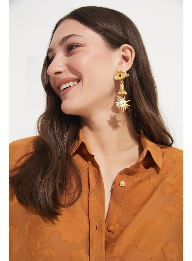 جون June Women Exclusive Oversize/Loose Fit Self-Fited Shirt Mustard