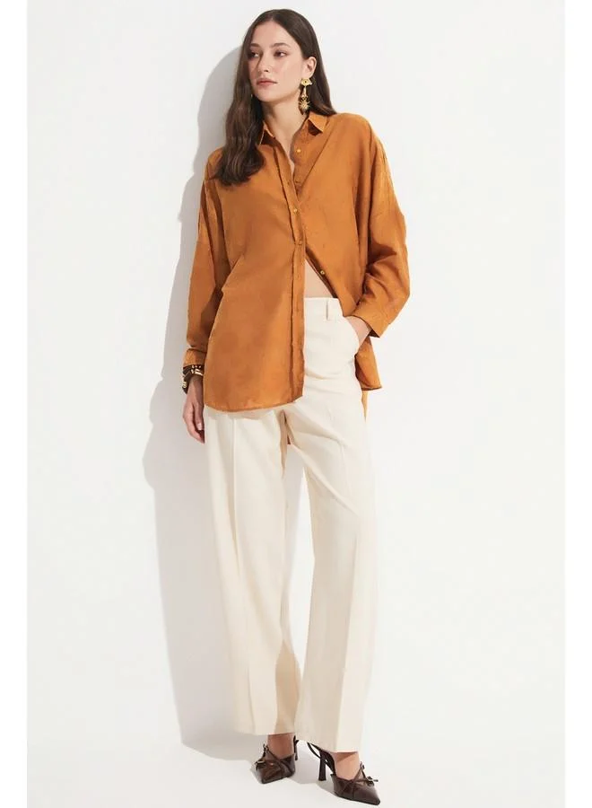 جون June Women Exclusive Oversize/Loose Fit Self-Fited Shirt Mustard