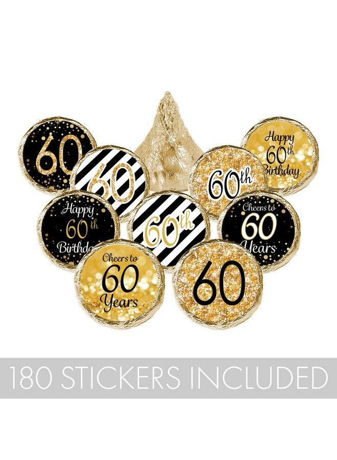 DISTINCTIVS Black And Gold 60Th Birthday Party Favor Stickers 180 Labels - Image 5
