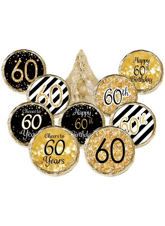 DISTINCTIVS Black And Gold 60Th Birthday Party Favor Stickers 180 Labels - Image 1