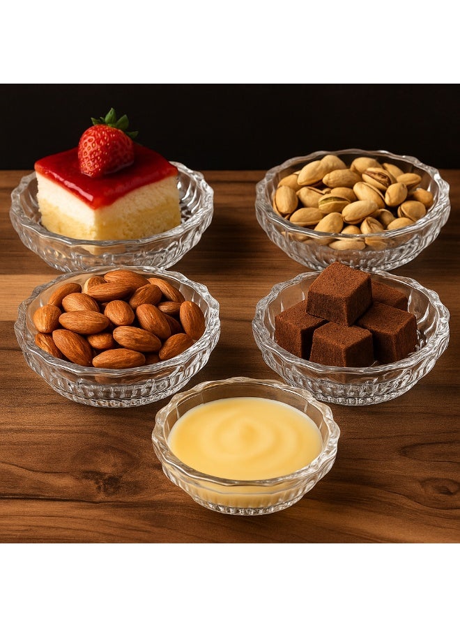 فيرا طقم أطباق زجاجية أنيقة للتقديم والحلويات والمكسرات – 5 قطع (قطر 9 سم) - Image 1