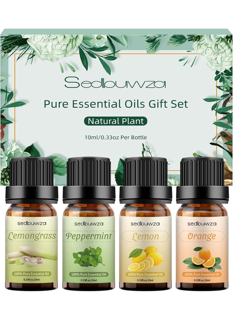 Sedbuwza Sedbuwza Orange Lemon Peppermint Lemongrass Essential Oil Set, 100% Pure Aromatherapy Gift Oils for Diffuser, Humidifier, Perfume, Candle, Soap - 4 x 10 ml 