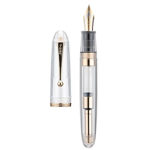 Wikult Jinhao 9019 DaDao Series Fountain Pen, Size 8 Extra Fine Nib with Large Ink Converter, Transparent Clear Design Smooth Writing Pen (Gold Trim) - Image 1