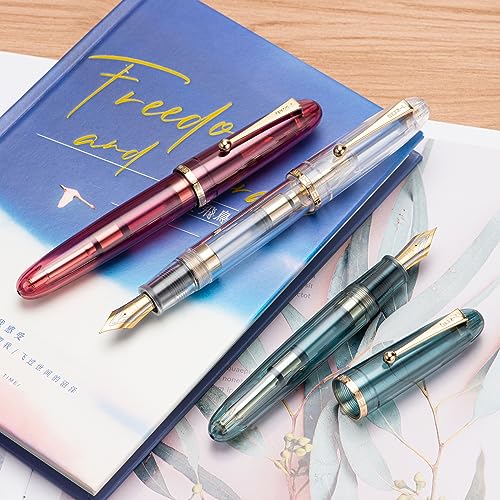 Wikult Jinhao 9019 DaDao Series Fountain Pen, Size 8 Extra Fine Nib with Large Ink Converter, Transparent Clear Design Smooth Writing Pen (Gold Trim) - Image 5