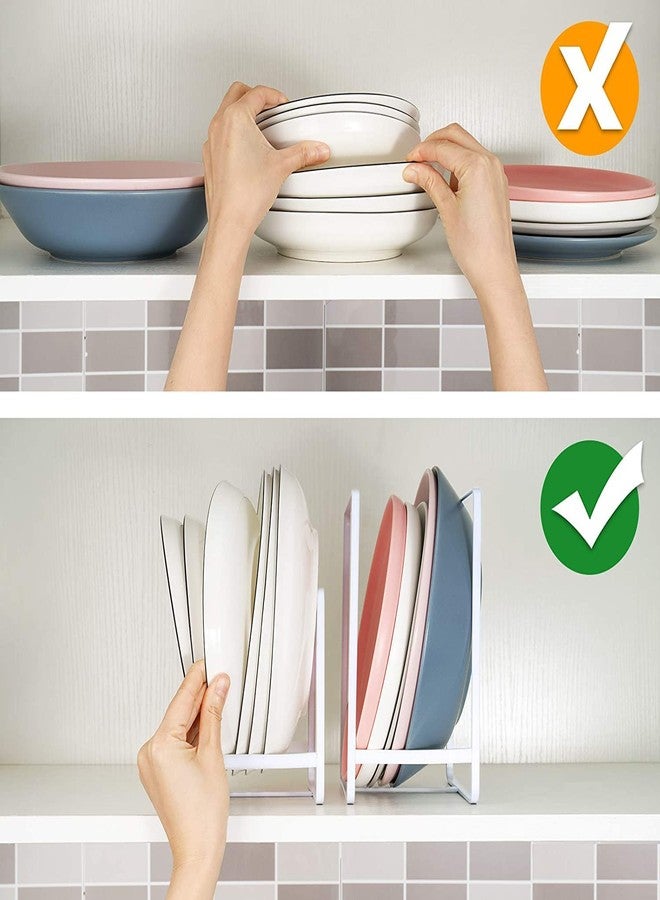 appeasy Metal Plate Dish Organizer Holder Rack Stand for Kitchen Cabinet, Counter, and Cupboard (White) - Countertop, Tiered Shelf (11.5D x 23.5W x 23H cm) - Image 4