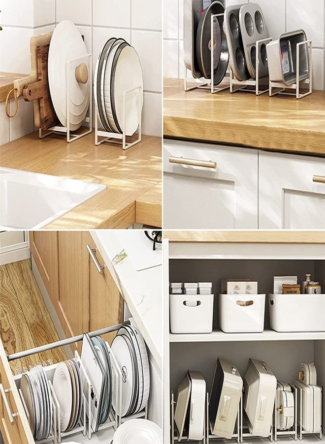 appeasy Metal Plate Dish Organizer Holder Rack Stand for Kitchen Cabinet, Counter, and Cupboard (White) - Countertop, Tiered Shelf (11.5D x 23.5W x 23H cm) - Image 3