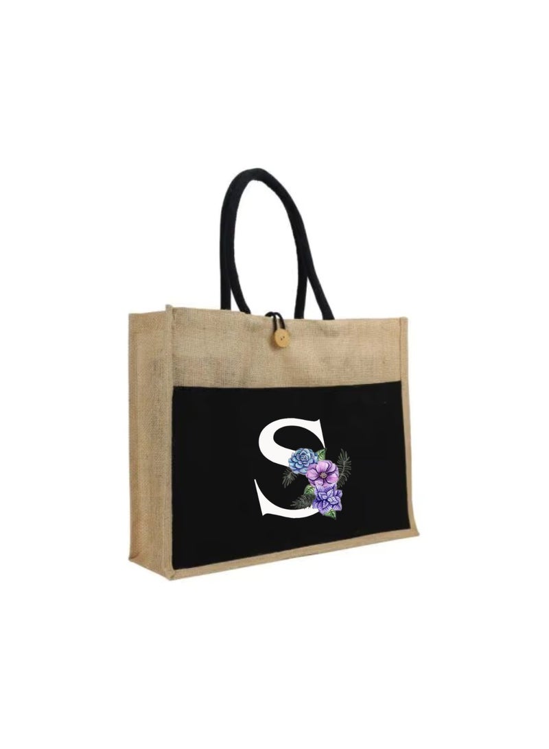 PRINTSHOP4ME Jute Bag Initial Letter Printed Design–Reusable,Durable Tote Bag For Gifting Or Everyday Use|Used For Festive Celebrations&Gifts For Special Person - Image 1