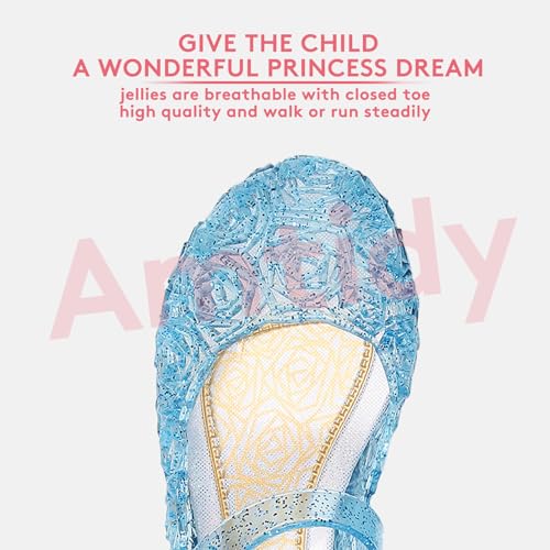 Amtidy Flats Mary Jane Dance Party Cosplay Shoes, Snow Queen Princess Birthday Sandals for Little Girls, Toddler Blue 8.5M Toddler - Image 2