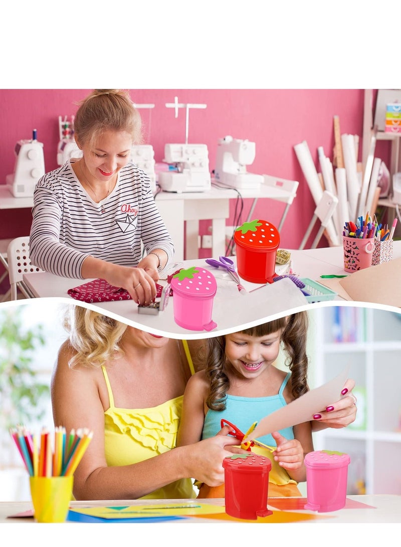 Y&D 2 Pieces Strawberry Desk Trash Can, Kawaii Mini Can with Lid Cute Red Pink Tiny Garbage Swing Desktop Organizer for Coffee Table Kitchen Office Car  - Image 2