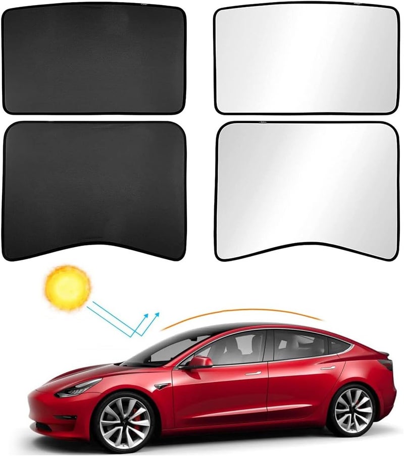 إي سي في في مظلة سقف لسيارة Tesla Model 3 من ، للزجاج الأمامي والخلفي مع أغطية عاكسة للسماء، عزل حراري وحماية من الأشعة فوق البنفسجية، قابلة للطي مع حقيبة تخزين - Image 1