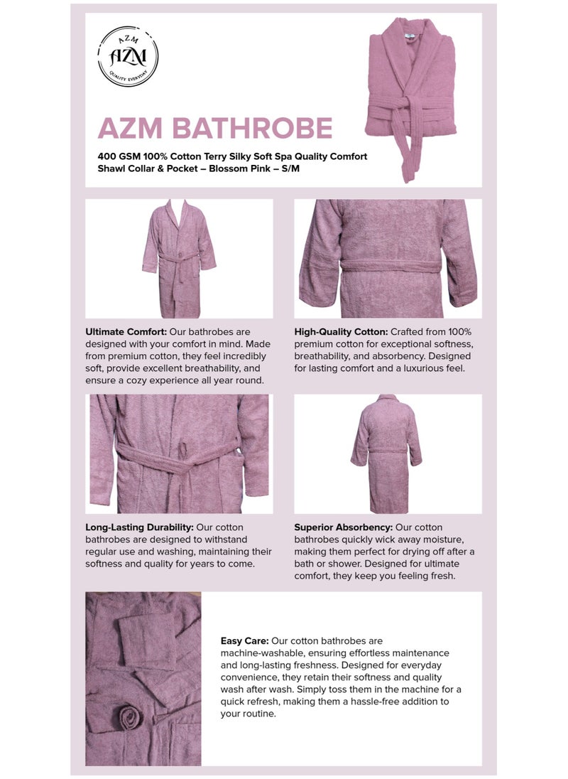 AZM TOWEL - Bathrobe – 400 GSM 100% Cotton Terry Silky Soft Spa Quality Comfort – Shawl Collar & Pocket S/M - Image 1