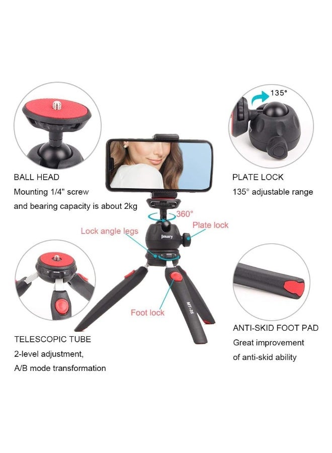 جيه ماري حامل ثلاثي القوائم صغير محمول MT-35 مع رأس كروي من الألومنيوم قابل للتعديل بزاوية 360 درجة، وأرجل قابلة للتمديد والطي، وحامل عالمي للهواتف المحمولة، وخفيف الوزن ومتين لكاميرات DSLR والكاميرات الرقمية وكاميرات الحركة والهواتف - Image 4