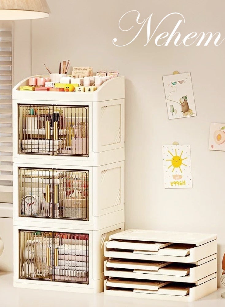 nehem Foldable makeup organizer Cosmetic Organizer: Large Capacity Desktop Storage Box with Dustproof Design for Lipstick, Masks | Space-Saving Makeup & Accessories Holder - Image 4