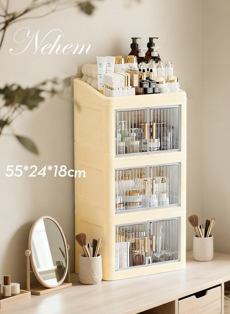 nehem Foldable makeup organizer Cosmetic Organizer: Large Capacity Desktop Storage Box with Dustproof Design for Lipstick, Masks | Space-Saving Makeup & Accessories Holder - Image 1