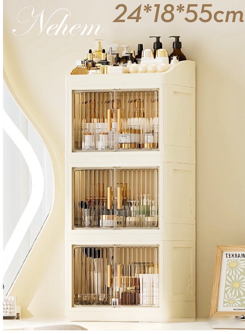 nehem Foldable makeup organizer Cosmetic Organizer: Large Capacity Desktop Storage Box with Dustproof Design for Lipstick, Masks | Space-Saving Makeup & Accessories Holder - Image 2