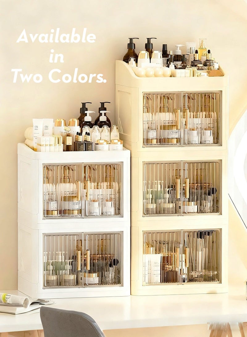 nehem Foldable makeup organizer Cosmetic Organizer: Large Capacity Desktop Storage Box with Dustproof Design for Lipstick, Masks | Space-Saving Makeup & Accessories Holder - Image 3