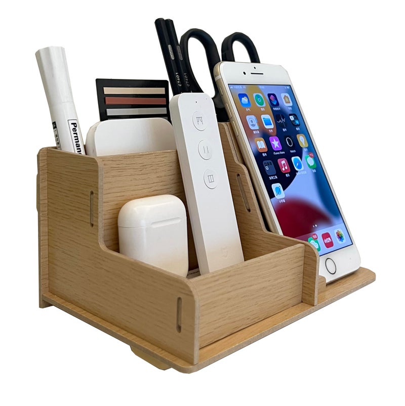 TARKAN DIY Wooden Desk Organizer, Pen Pencil Multipurpose Office Table Stationary Storage With Phone Stand, Made of MDF - Image 2