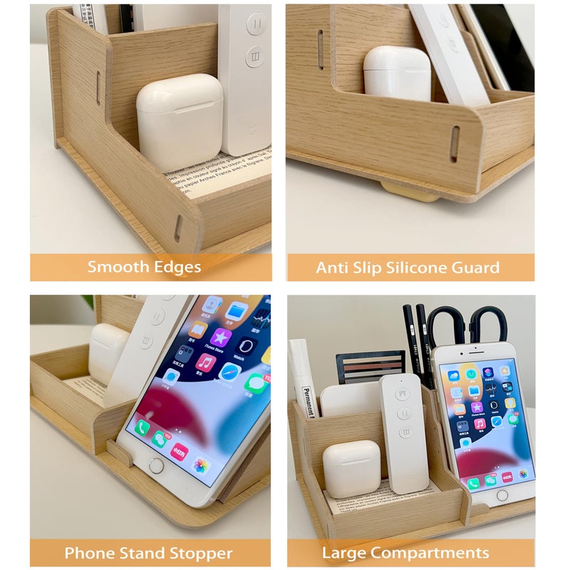 TARKAN DIY Wooden Desk Organizer, Pen Pencil Multipurpose Office Table Stationary Storage With Phone Stand, Made of MDF - Image 4